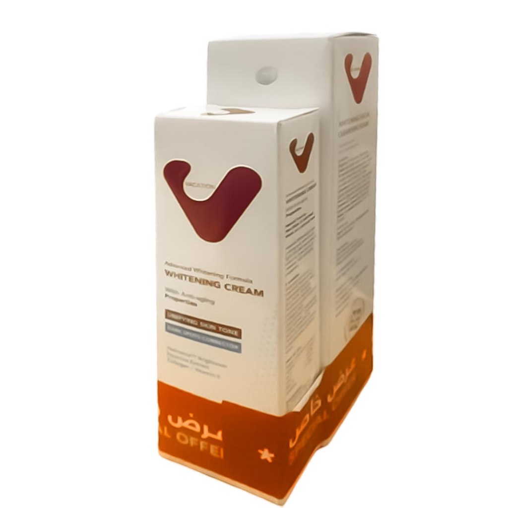 فاكيشن غسول منظف لتفتيح الوجه فوم +كريم تفتيح - Vacation Whitening Facial Cleansing Foam + Whiteing Cream