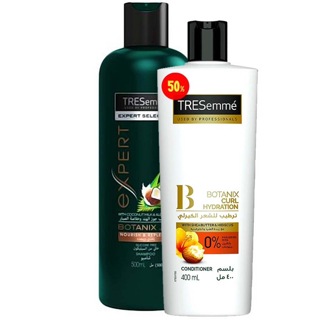 تريسمى شامبو بوتنيكس جوز هند و صبار + بلسم زبدة شيا و الكركديه خصم 50% - TRESemme Botanix Coconut &amp; Aloe Vera + Conditioner Shea Butter &amp; Hibiscus Offer 50%