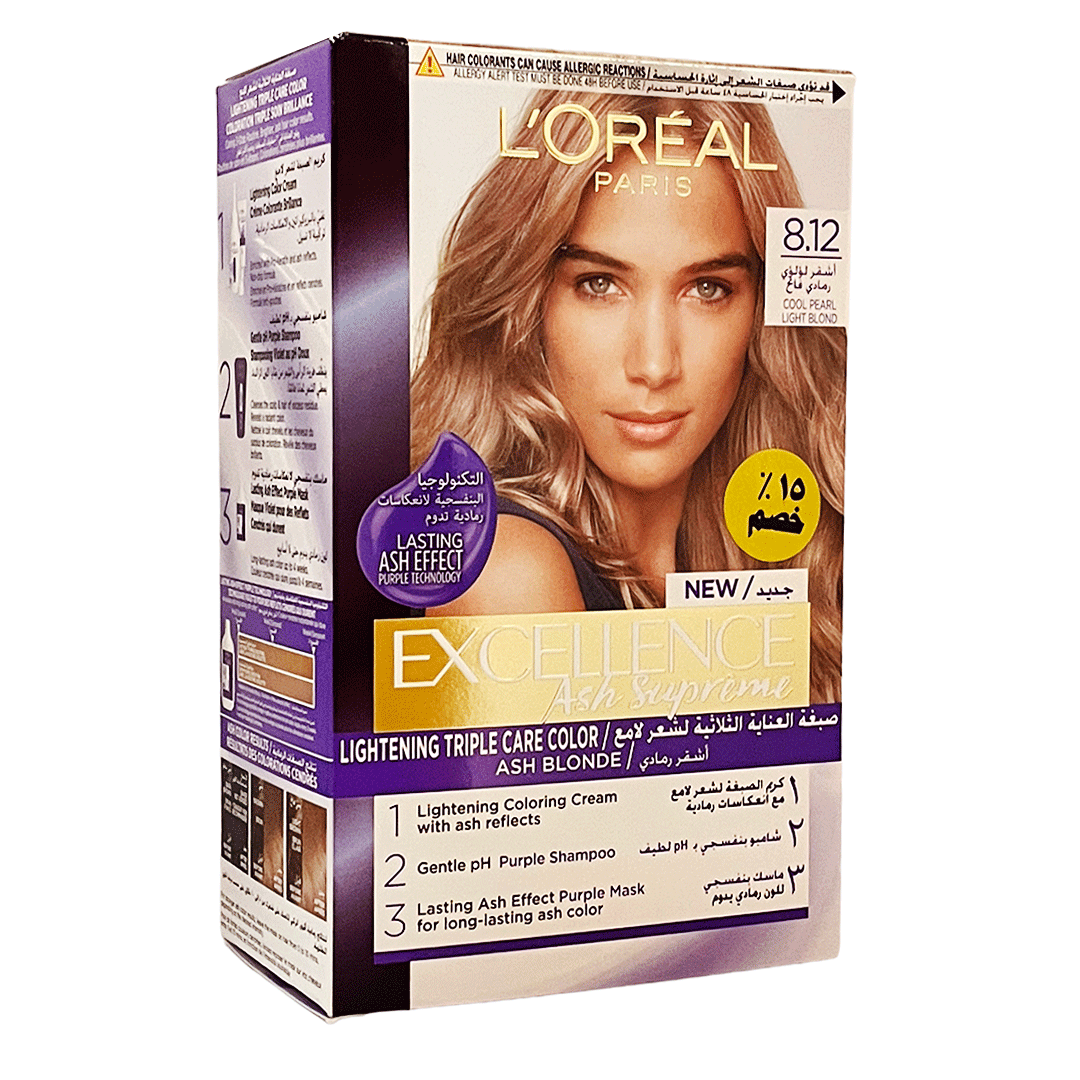 لوريال صبغة اكسيلنس 12-8 اشقر لؤلؤى رمادى فاتح - Loreal Color Excellence 8-12 Cool Pearl Light Blond Offer 15%