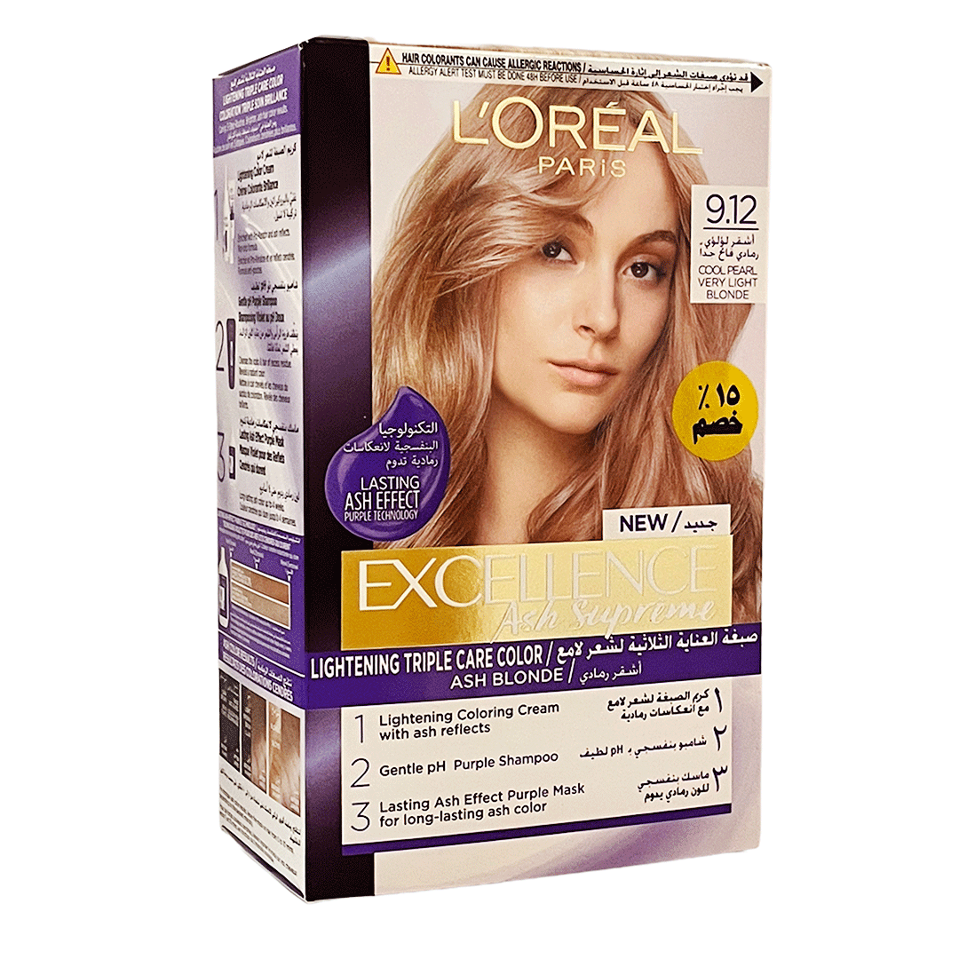 لوريال صبغة اكسيلنس 12-9 اشقر لؤلؤى رمادى فاتح جدا - Loreal Color Excellence 9-12 Cool Pearl Very Light Blonde Offer 15%