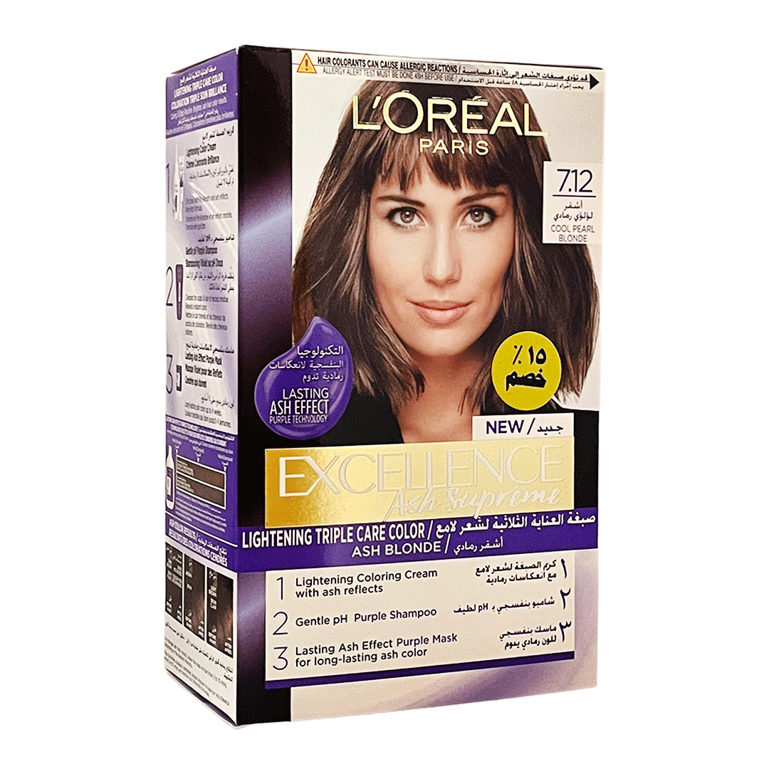 لوريال صبغة اكسيلنس 12-7 اشقر لؤلؤى رمادى - Loreal Color Excellence 7-12 Cool Pearl Blonde Offer 15%