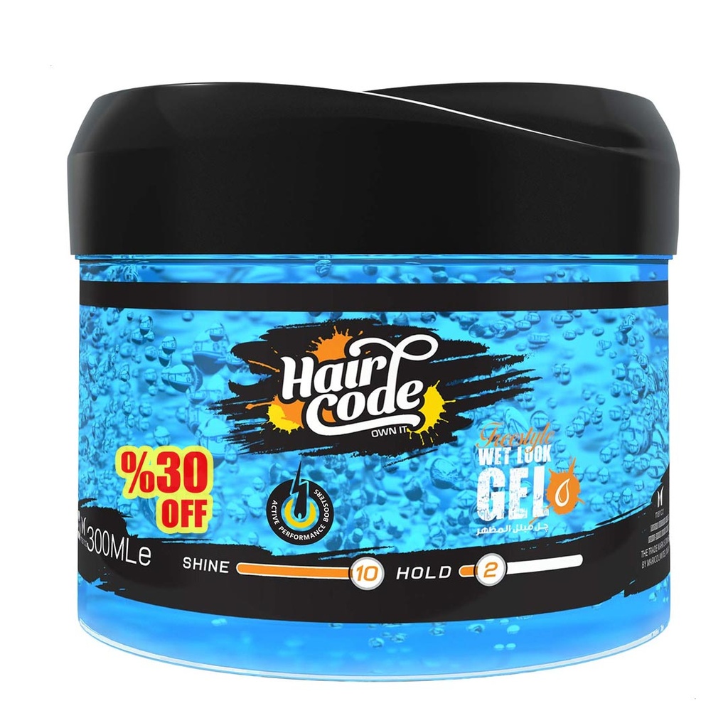 [ازرق] هيركود جل - Haircode Gel (160ml+48ml, Wet Look, 30% Free)