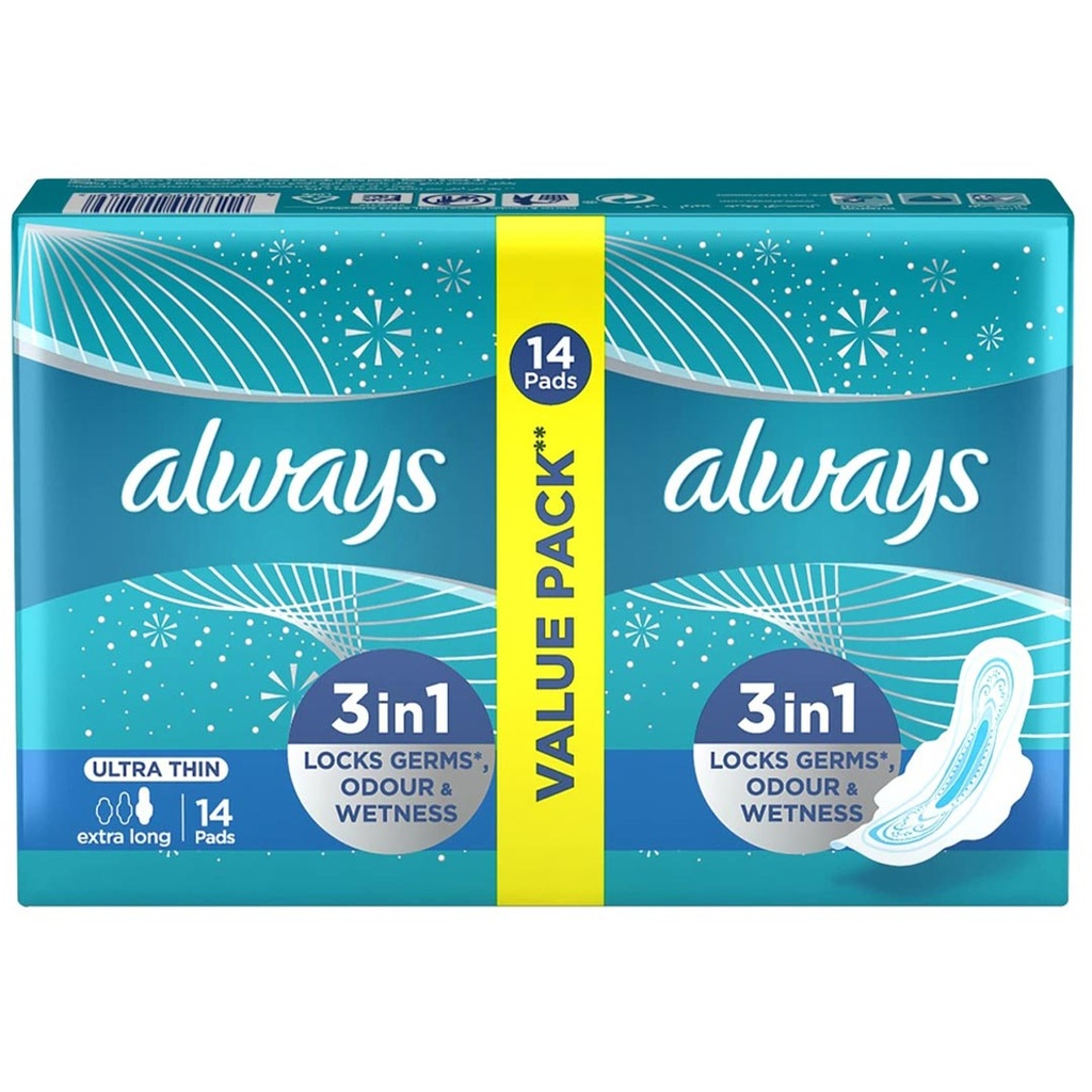 اولويز الترا رفيعة 3×1 - Always Ultra Thin 3in1 (Extra Long, All Day, Value Pack, 14PC)