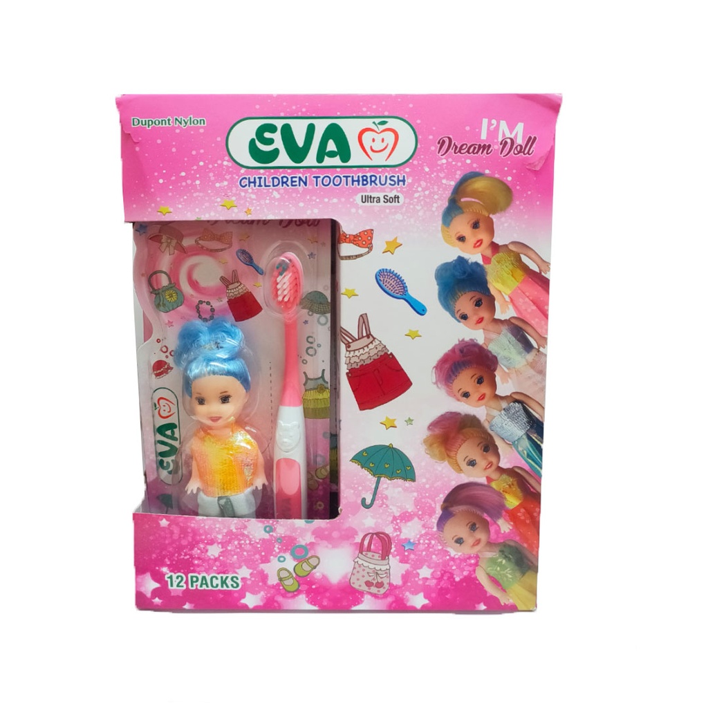 ايفا فرشاة اسنان اطفال + عروسة - Eva Tooth Brush kids + doll (No:Ca39+gift, Ultra Soft)