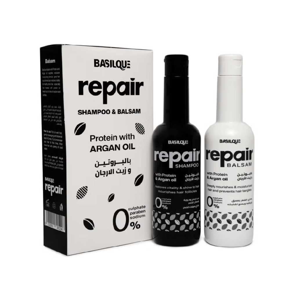 بازيلك شامبو و بلسم بروتين و زيت ارجان - Basilque Shampoo & Conditioner Protein With Argan Oil (500ml+500ml)
