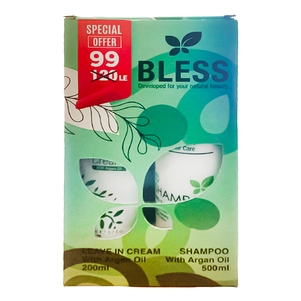 بليس شامبو & كريم يترك - Bless Shampoo With Lezve In Cream (500ml+200ml, Argan, Offer 99L.E)