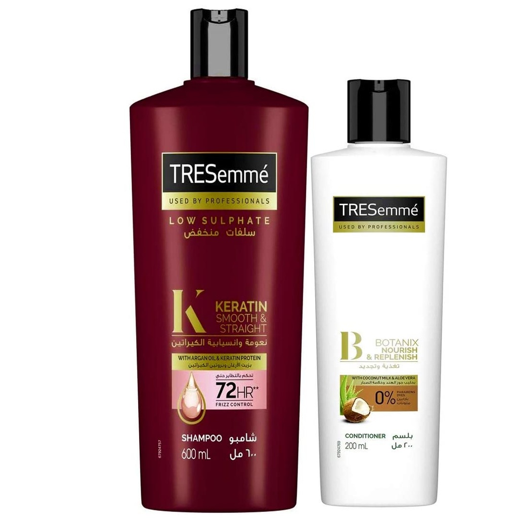 تريسمى شامبو ارجان و بروتين الكيراتين + بلسم جوز هند و صبار - TRESemme Shampoo Argan Oil & Protein Keratin + Conditioner Coconut & Aloe Vera  (600ml+200ml)