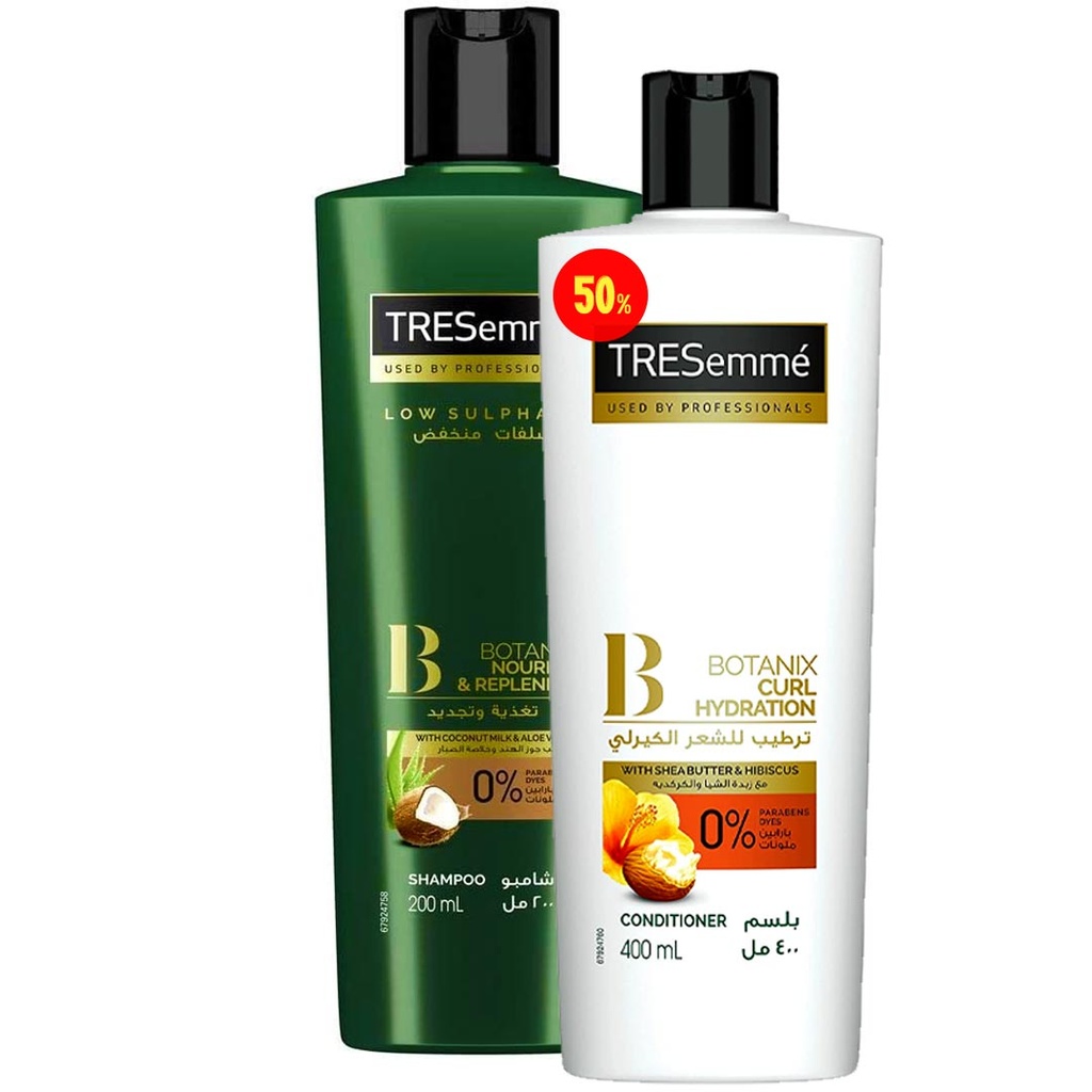 تريسمى شامبو جوز هند و صبار + بلسم زبدة شيا و الكركديه خصم 50% - TRESemme Shampoo Coconut & Aloe Vera + Conditioner Shea Butter & Hibiscus Offer 50% (200ml+400ml)