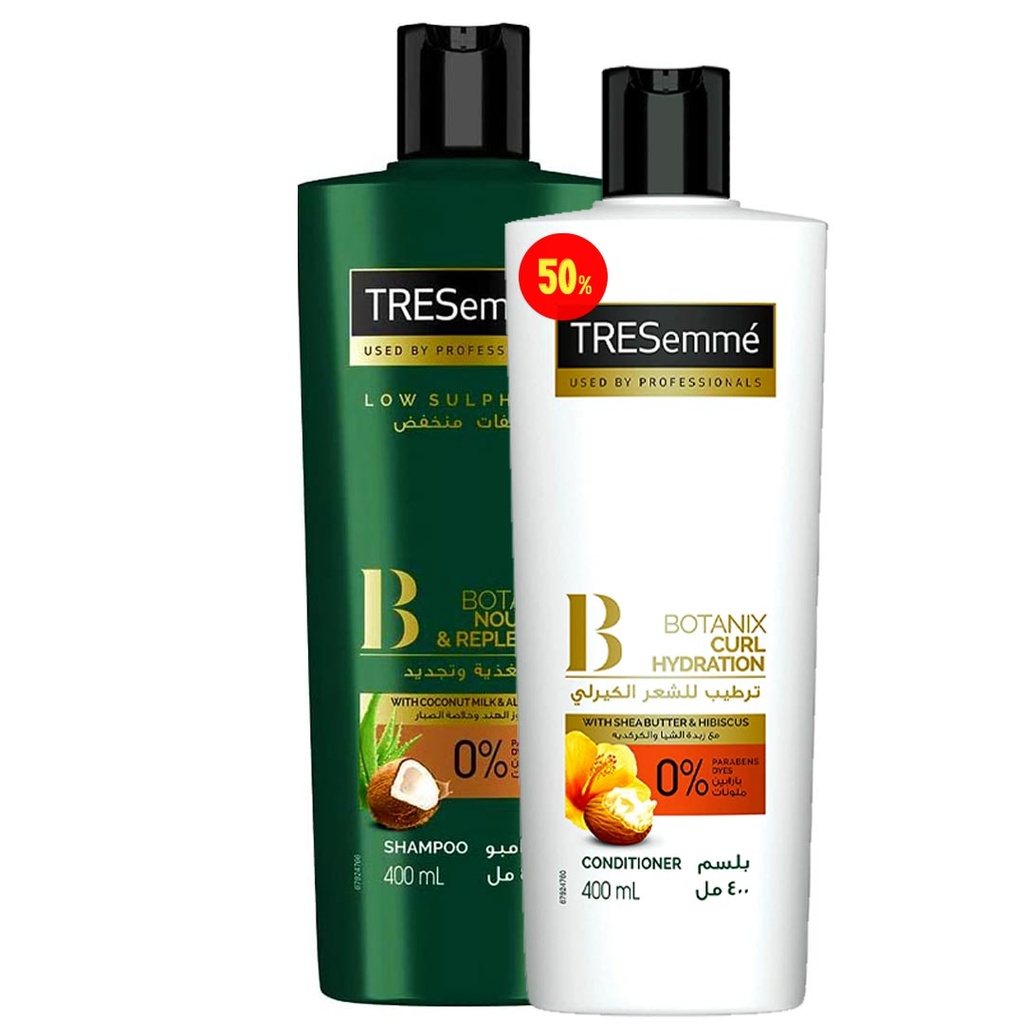 تريسمى شامبو جوز هند و صبار + بلسم زبدة شيا و الكركديه خصم 50% - TRESemme Shampoo Coconut & Aloe Vera + Conditioner Shea Butter & Hibiscus Offer 50% (400ml+400ml)