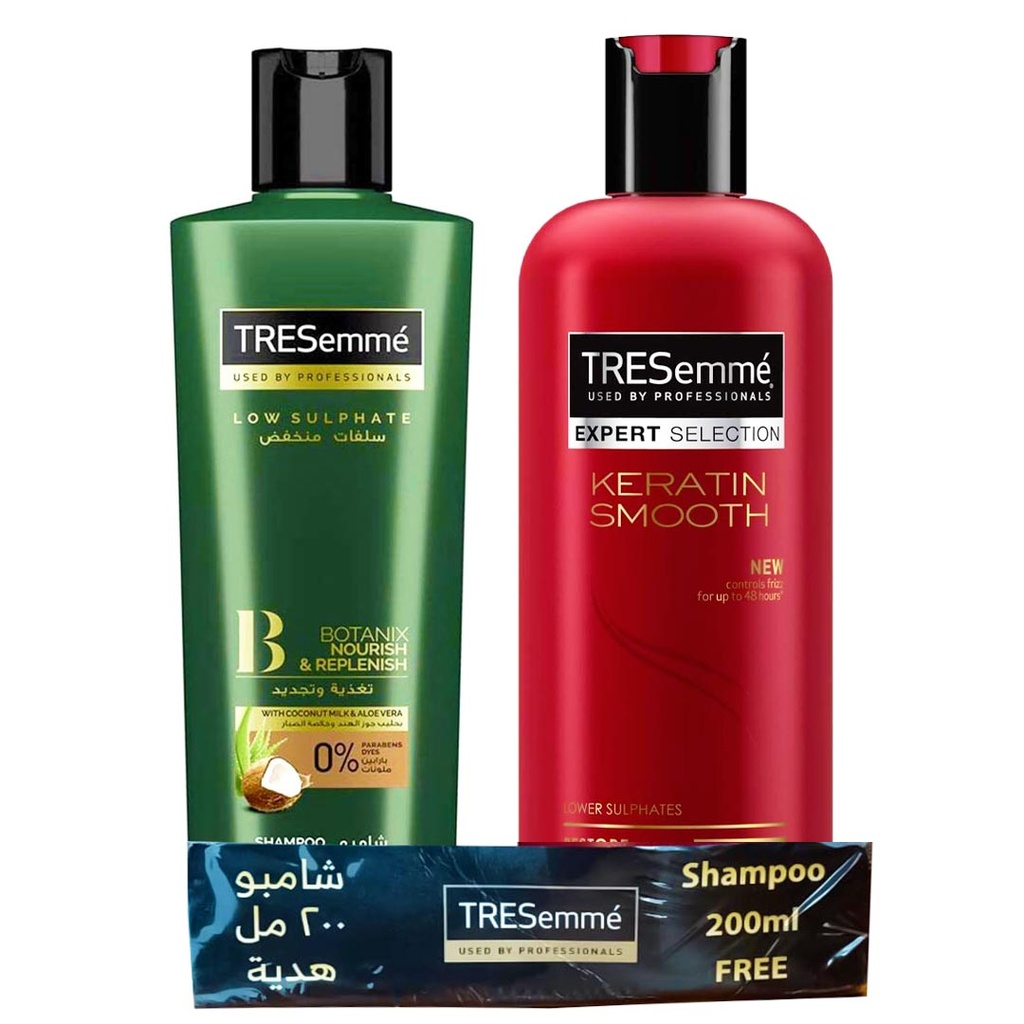 تريسمى شامبو نعومة الكيراتين + شامبو جوز هند و صبار - TRESemme Shampoo Smooth Keratin + Shampoo Coconut & Aloe Vera (500ml+200ml)