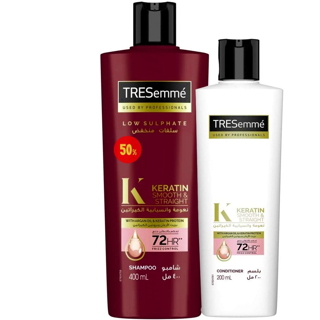 تريسمى شامبو و بلسم ارجان و بروتين الكيراتين خصم 50% - TRESemme Shampoo & Conditioner Argan Oil & Keratin Protein Offer 50% (400ml+200ml)