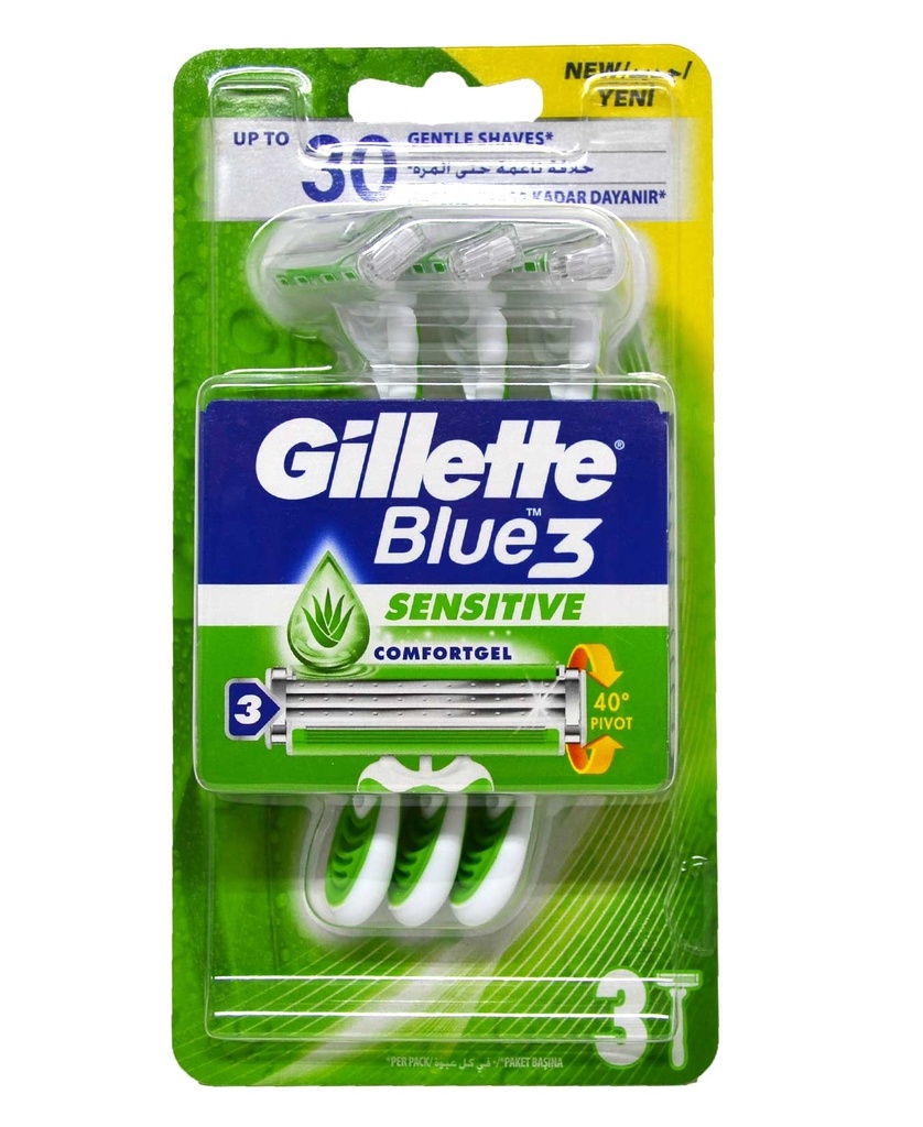 جيليت بلو 3 - Gillette Blue 3 (Shaver, Sensitive, 3PC)