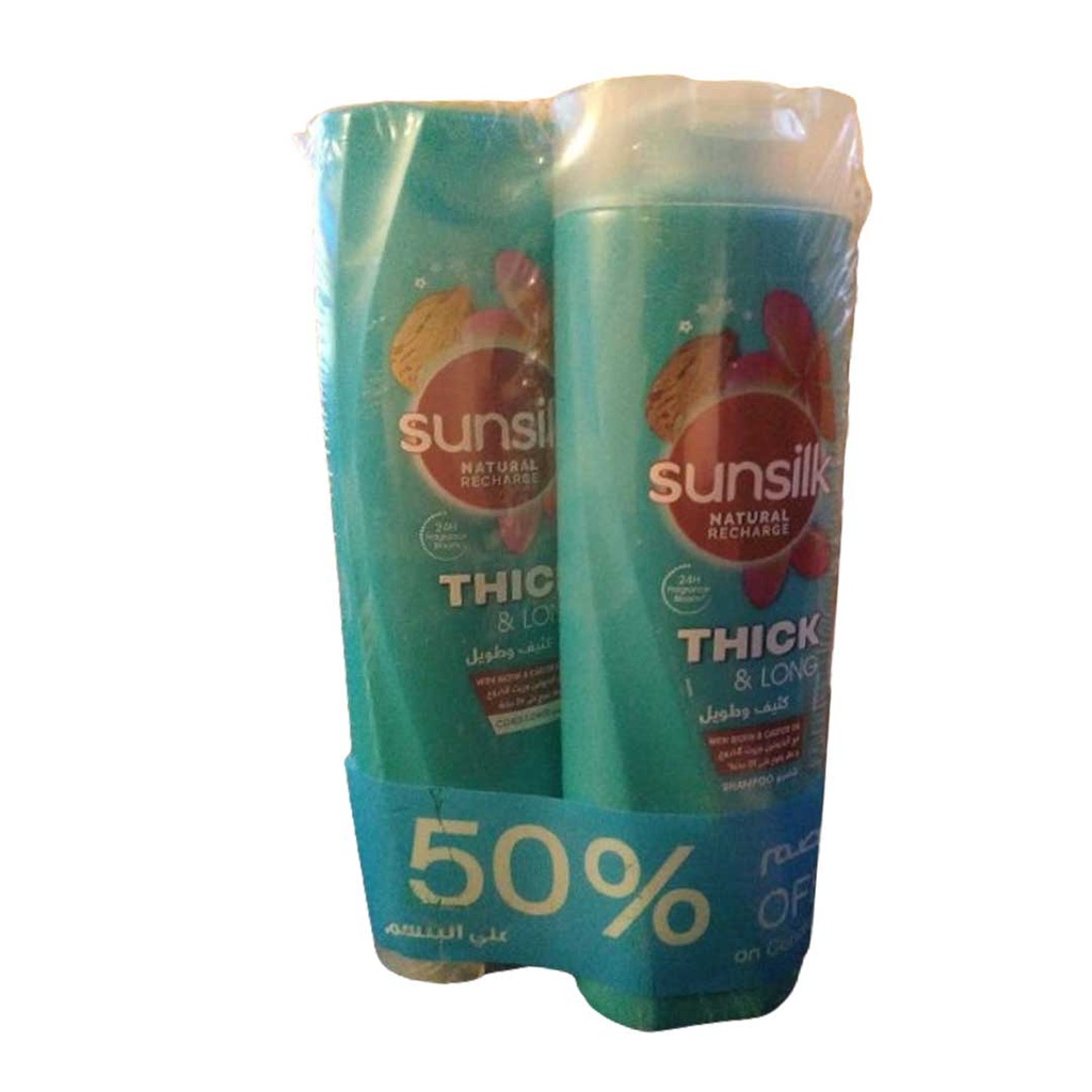 صانسيلك شامبو + بلسم كثيف وطويل خصم 50% - Sunsilk Shampoo & Conditioner Thick & Long Offer 50% (360ml)