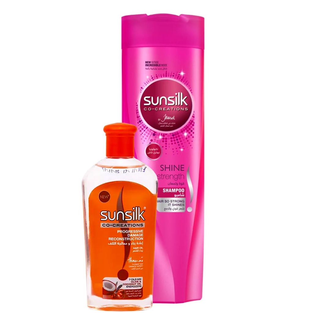 صانسيلك شامبو - Sunsilk Shampoo (360ml, Shine&Strength, +gift oil)
