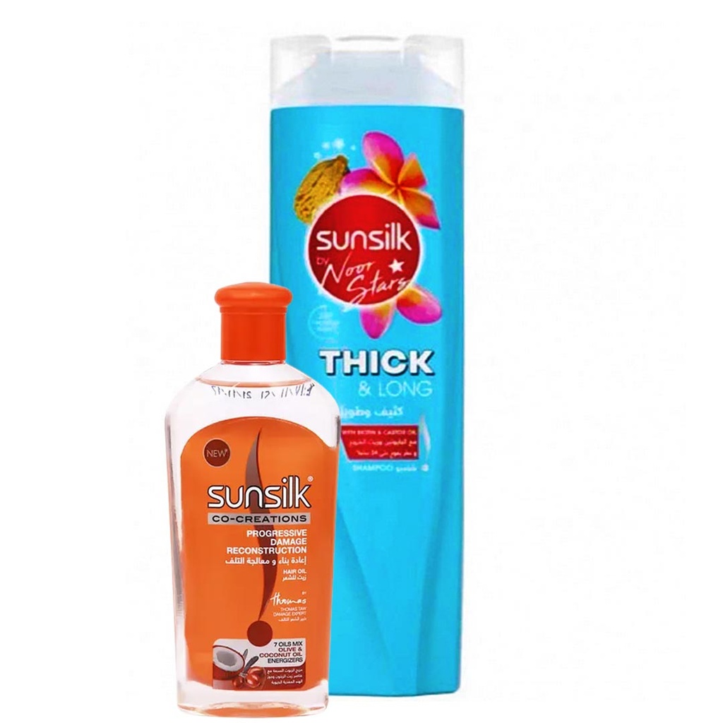 صانسيلك شامبو - Sunsilk Shampoo (360ml, Thick&Long, +gift oil)
