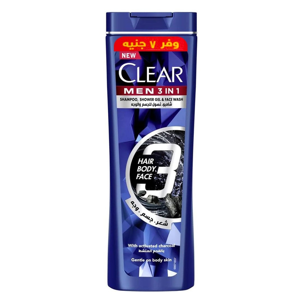 كلير شامبو - Clear Shampoo (men, 180ml, 3×1 Activated Charcoal, Offer 7 L.E)