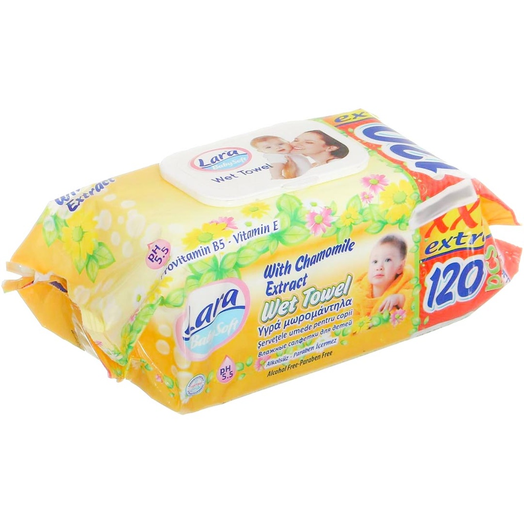 لارا بيبى مناديل - Lara Baby Wipes (chamomile, without, 120PC)