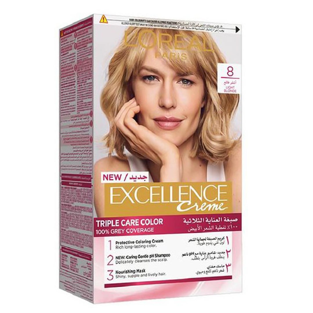لوريال صبغة - Loreal Color (Excellence, 48ml, without, Light blond 8)