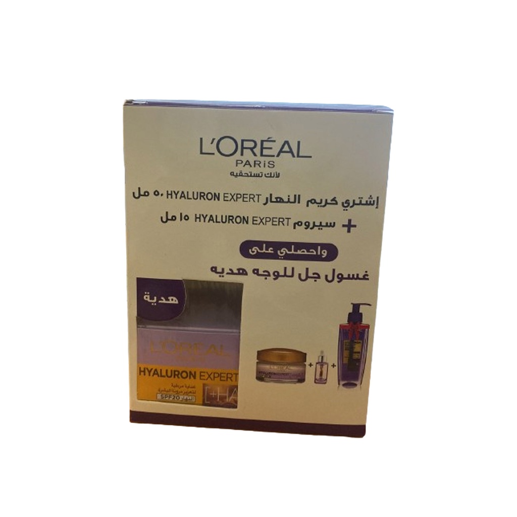 لوريال هيالورون كريم نهار +سيروم - Loreal Hyaluron Day Cream +Serum (50ml+15ml, +Gel Wash 200ml Gift)
