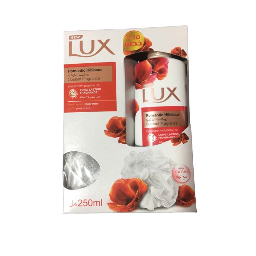 لوكس شاور رومانسية الكركدية - Lux Shower Romantic Hibiscus (250ml, + loofah 15% discount)