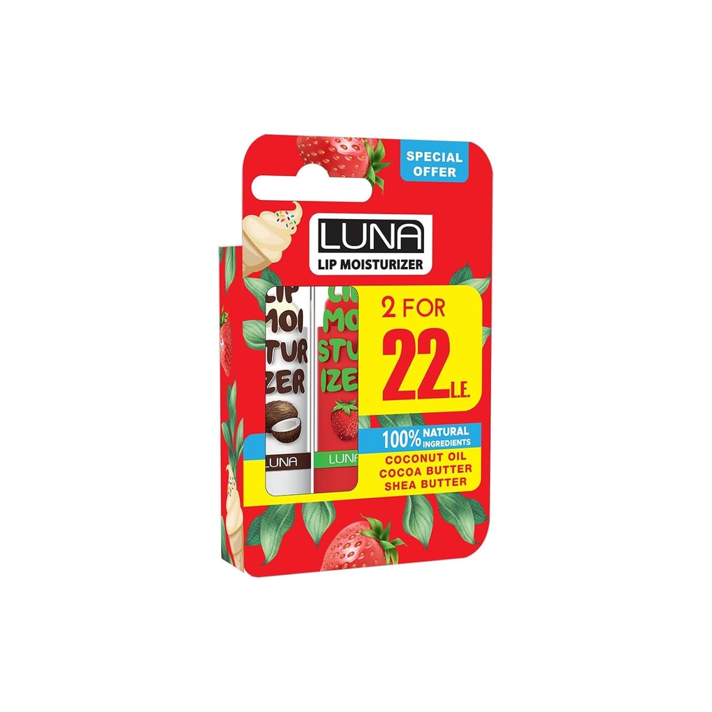 لونا مرطب شفاه عرض خاص - Luna Lip Care Special Offer 1+1 (3.5g, Strawberry&Vanilla)