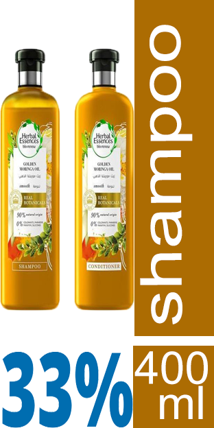 هربل ايسنسز شامبو - Herbal Essences Shampoo (400ml+400ml, Moringa Gold, +Conditioner 33%)