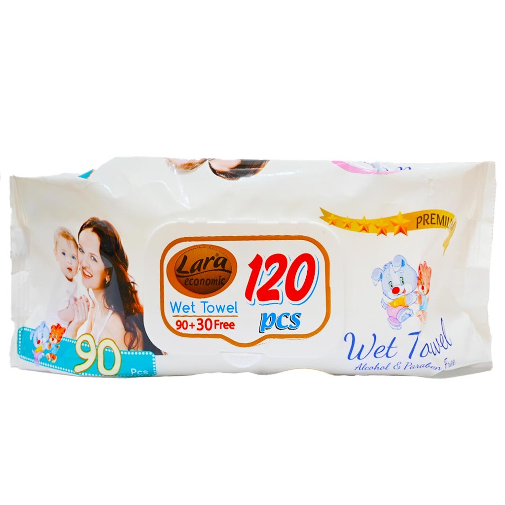 لارا بيبى مناديل - Lara Baby Wipes (Premium, +30PC مجانا , 90PC)