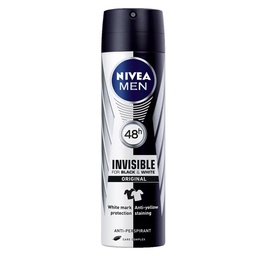 نيفيا مزيل - Nivea Deodorant (سبراى, رجالى, 150ml, بلاك&amp;وايت انفيزبل اوريجنال, بدون)