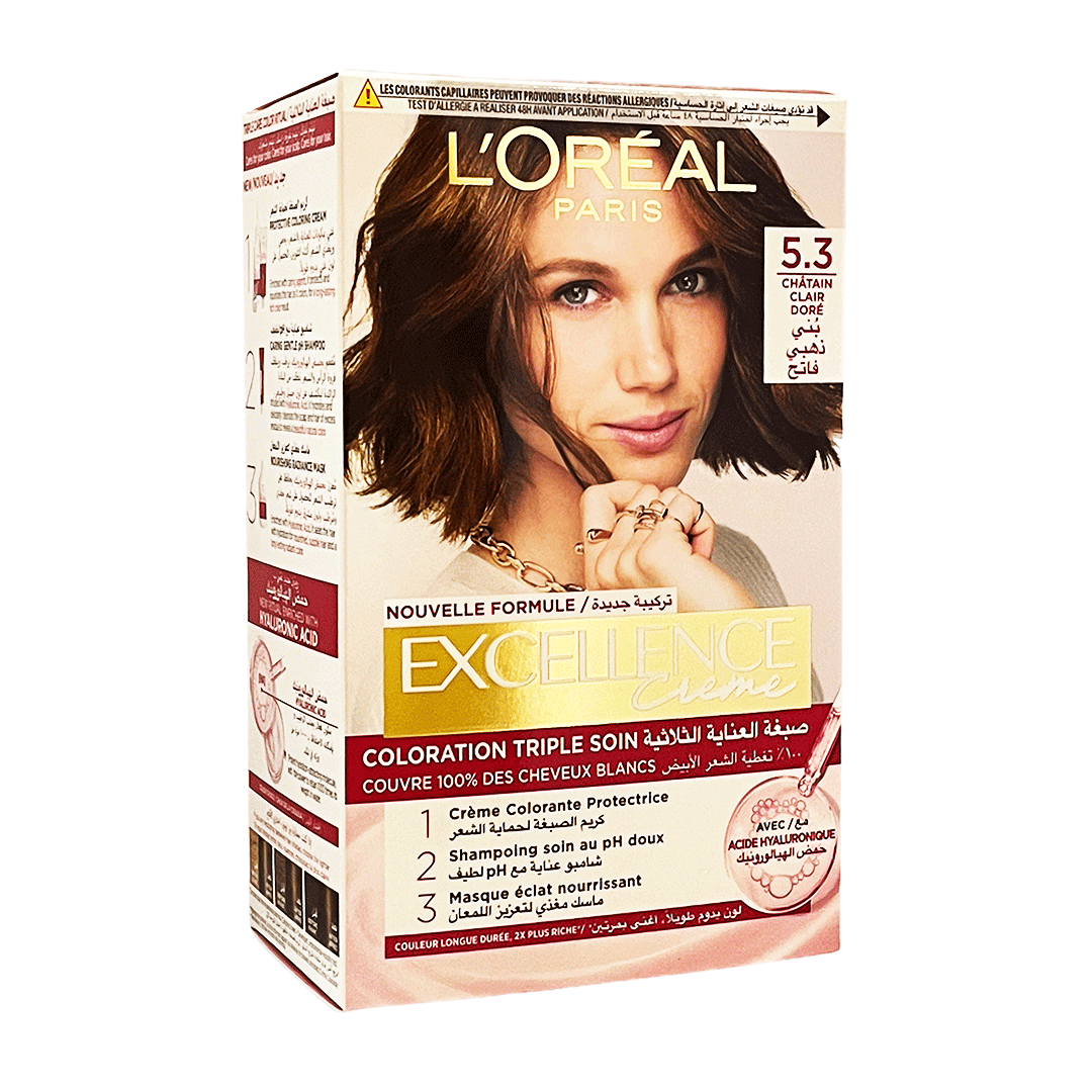 لوريال صبغة اكسيلنس 3-5 بنى ذهبى فاتح خصم 15% - Loreal Color Excellence 5-3 Chatain Clair Dore Offer 15% (Light Golden Brown 5-3)